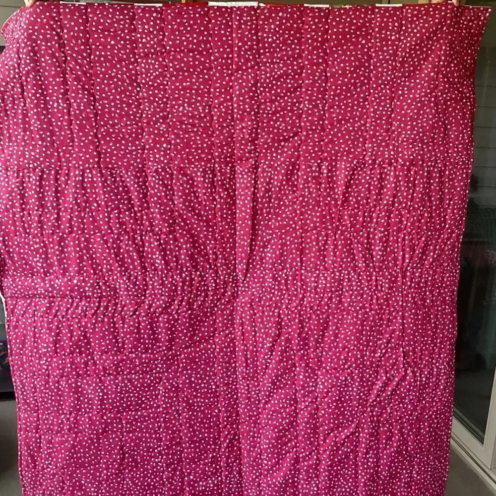 NWT. Hand Crafted “Strawberry Fields” Red and White Patchwork Quilt